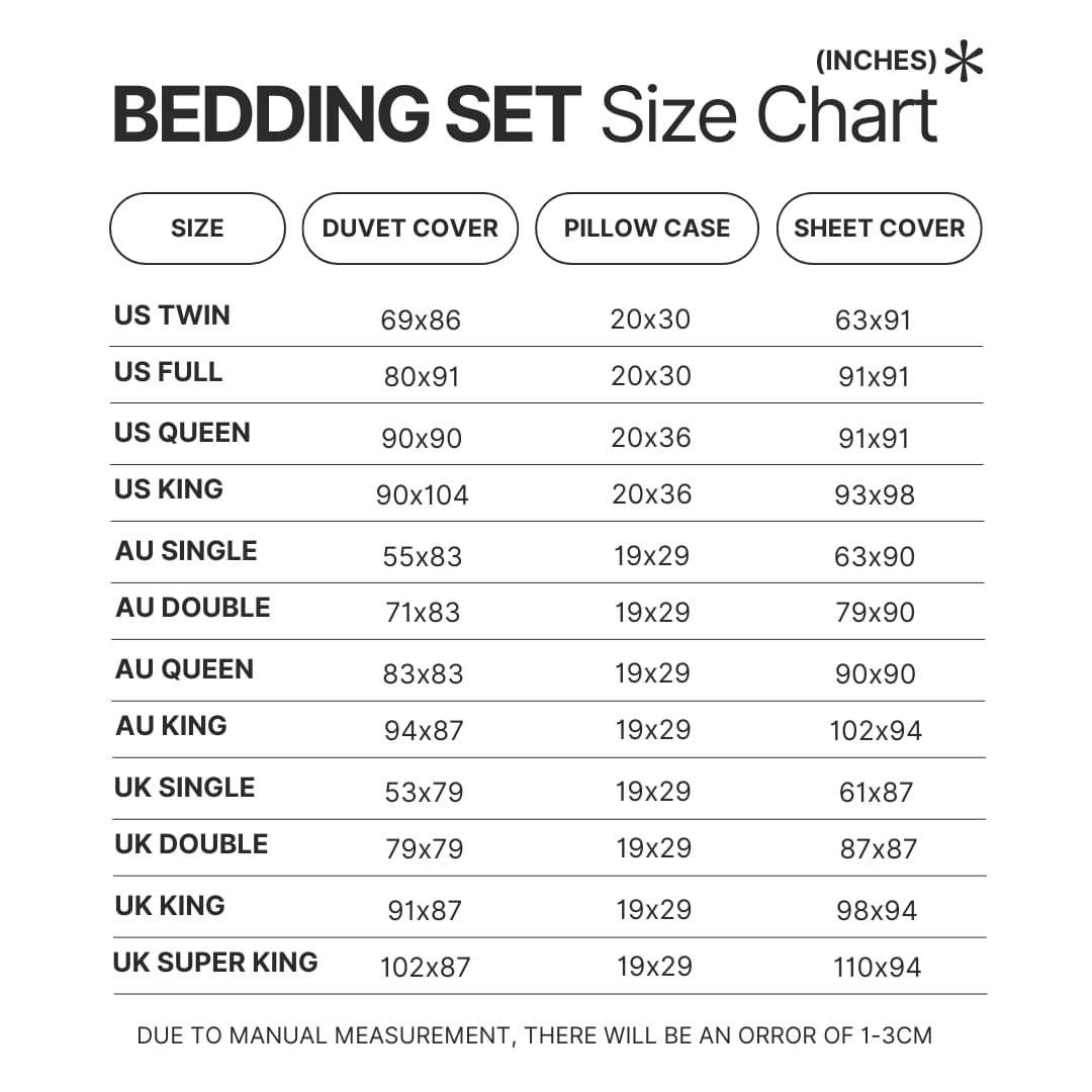 Bedding Set Size Chart 1 - Chococat Shop