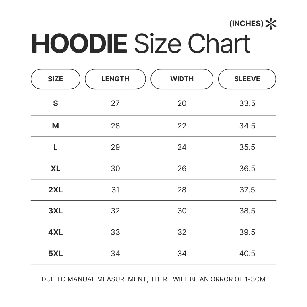 Hoodie Size Chart - Chococat Shop