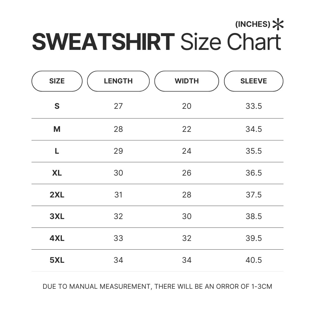 Sweatshirt Size Chart - Chococat Shop