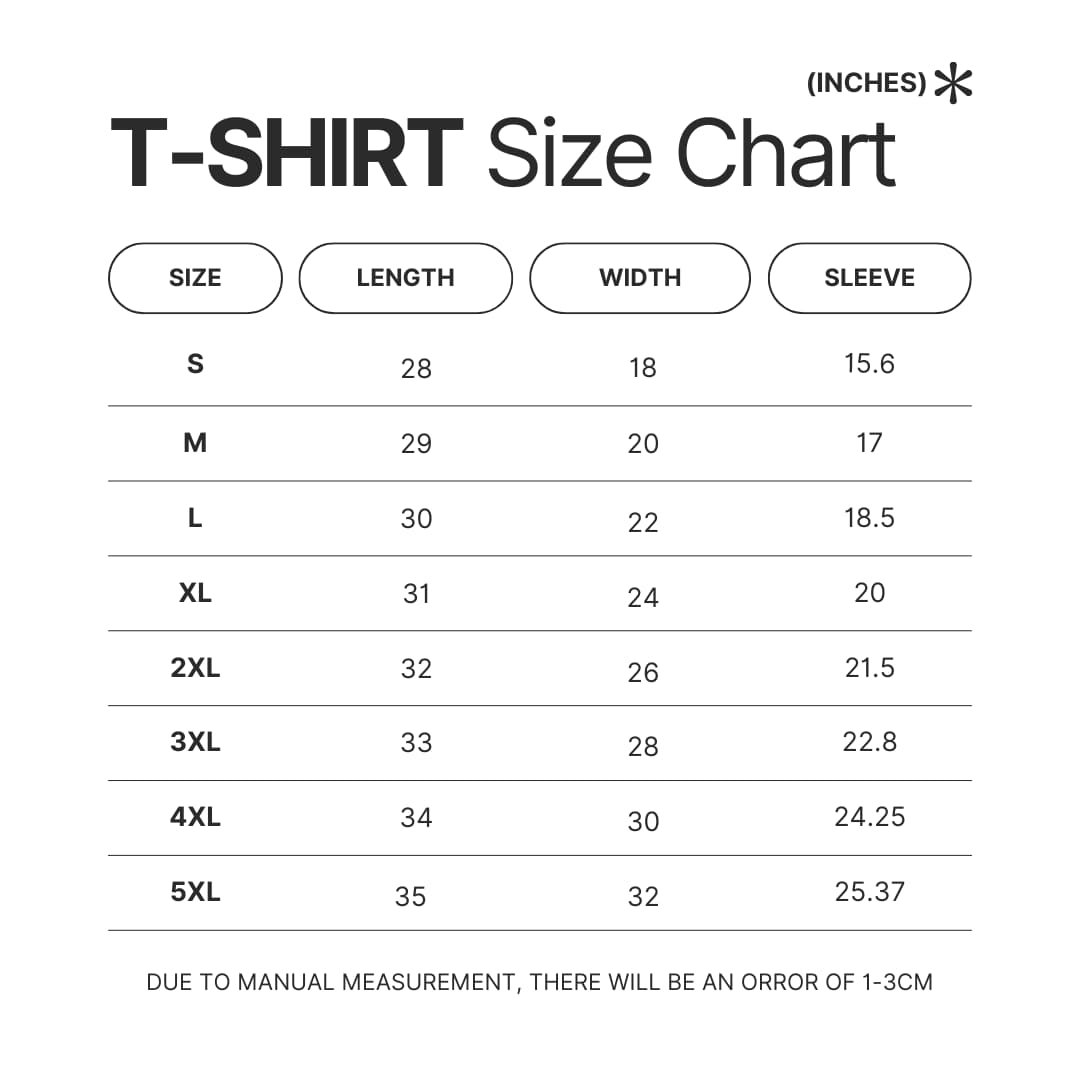 T shirt Size Chart - Chococat Shop